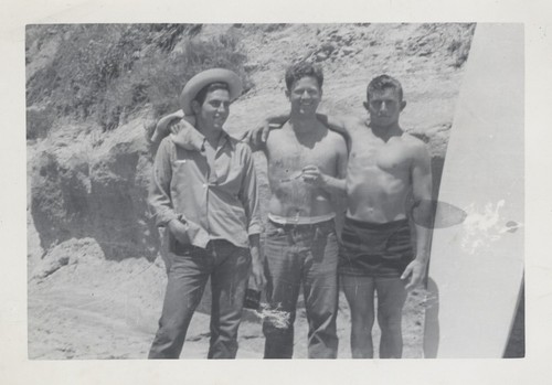 Harry Mayo, Lloyd Hooper, and Bob Gillies at Cowell Beach