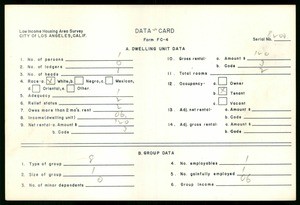WPA Low income housing area survey data card 26, serial 8200