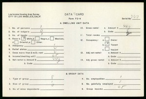 WPA Low income housing area survey data card 18, serial 3613