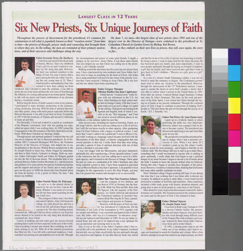 "Six new priests, six unique journeys of faith" from Orange County Catholic: The Official Newspaper of the Roman Catholic Diocese of Orange