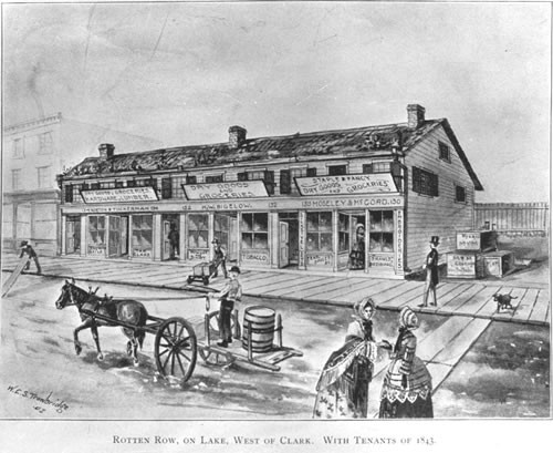 Rotten Row, on Lake, West of Clark, with tenants of 1843 - Chicago