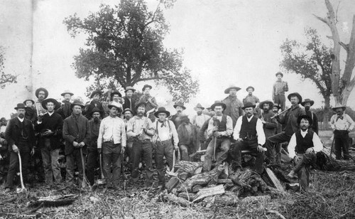 Log Splitting at Centennial Grove, Tulare, Calif., 1880s