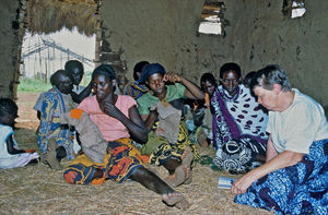 DMS Missionary and Parish Assistant Gudrun Vest, meeting with a group of women at Bushangaro, T