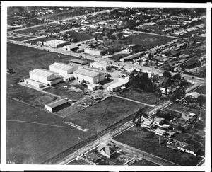Aerial view of Hollywood, showing a movie studio, 1919
