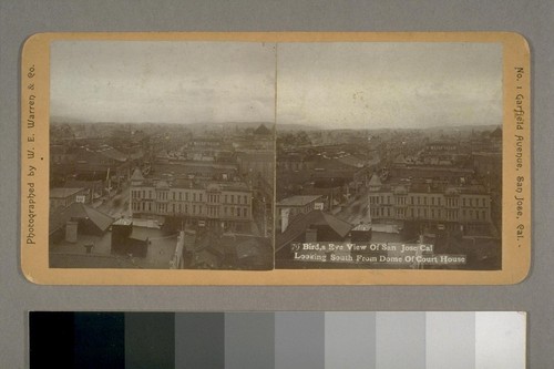 Bird's Eye View of San Jose, Cal [California]. Looking South from Dome of Court House
