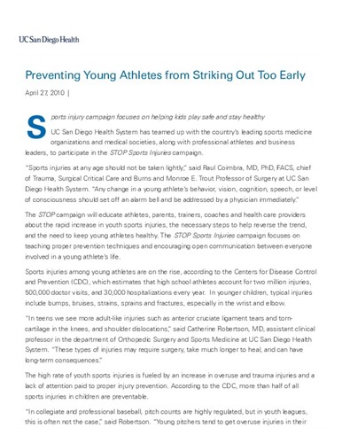 Preventing Young Athletes from Striking Out Too Early