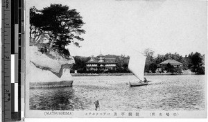 Sailboat heading toward an island, Matsushima, Japan, ca. 1920-1940