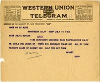 Telegram from William Randolph Hearst to Julia Morgan, July 14, 1923