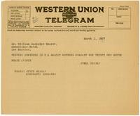 Telegram from Julia Morgan to William Randolph Hearst, March 1, 1927