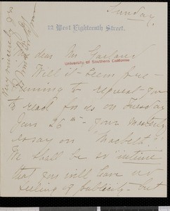 Edwin Booth, letter, 188?-01, to Hamlin Garland