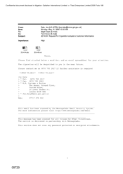 [Email from Joe Daly to Nigel Espin regarding request for cigarettes analysis & customer information]