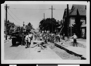 Workers constructing the Jefferson Street storm drain, 1930-1939