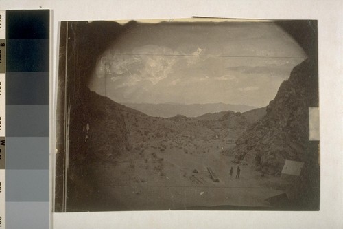 Eldorado Canyon from San Juan Camp, downwards [From the edge of San Juan Camp (Lewisville)] [variant view with figures of two men right of center]