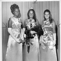 FAIR BEAUTIES - Pretty Kathy Ferrin , a graduate of Vacaville High School, center, beamed with happiness after being chosen queen of the 1971 Solano County Fair