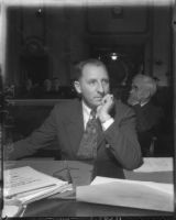 Los Angeles County District Attorney Buron Fitts in coutroom, circa 1935