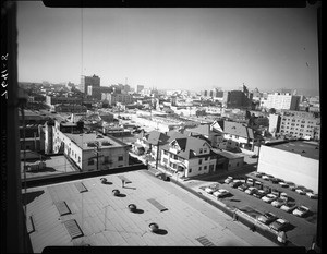 Construction of Santa Monica Fwy over Figueroa St, 1958