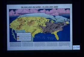 38,000,000 escaped - 10,000,000 died ... Russian War Relief, Inc. ... presents this map to help Americans to visualize the almost inconceivable extent of the need for American aid to the people of the Soviet Union. From the vast invaded area of the USSR, here shown superimposed on a map of the United States, 38,000,000 Russians escaped the Nazis in 1941 by fleeing their homes. Strafed by dive bombers and machine-gunning "hedge-hoppers", they fled