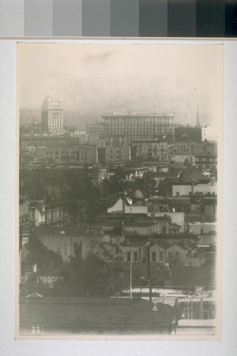 Bush and Mason Streets looking south to Flood Building and Call Building in distance. Ca. 1905