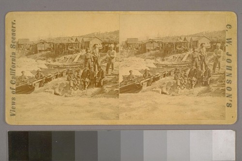 ("Chinatown and Fisheries; with Inhabitants and Boats, Monterey, Monterey County, California. A. D. 1882"; on verso)