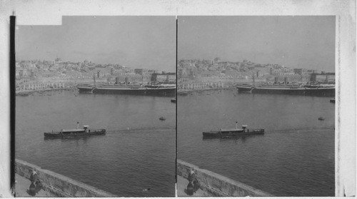 Valetta and her fine harbor with steamer Grosser Kurfurst. Malta