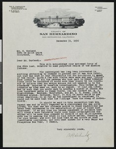 A.R. Schultz, letter, 1936-12-31, to Hamlin Garland