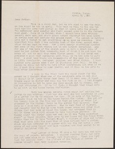 V.W. Peters, letter, 1939.4.21, Kimhwa, Korea, to Father, Rosemead, California, USA