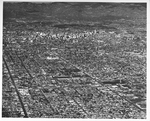 Aerial view of downtown Los Angeles and surrounding metropolitan area