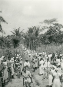 People going out from a cgurch in Gabon