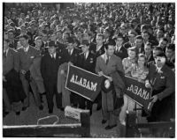 Alabama Crimson Tide football team arrives in Pasadena for the 1938 Rose Bowl game, December 24, 1937
