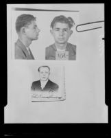 Mugshot of Ralph Muller and portrait of Peter Kamenoff, the two men suspected of bombing the Fountain of the World headquarters. B. 1958