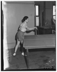 Lucille Berkman and Dorothea Swartz, girls playing ping pong