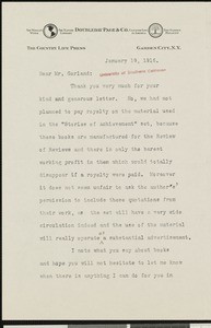 Christopher Darlington Morley, letter, 1916-01-19, to Hamlin Garland
