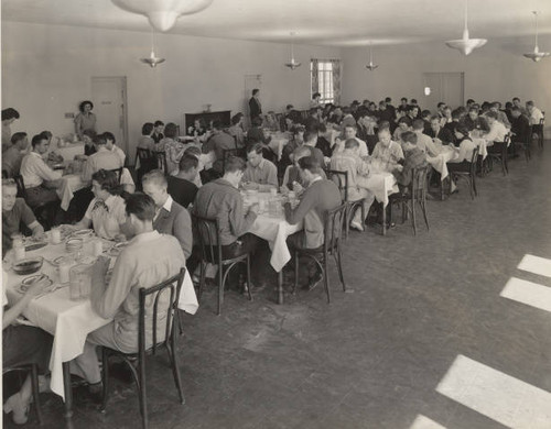Students eating in the Dining Hall of George Pepperdine College, circa 1938