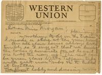 Note on telegram paper from William Randolph Hearst to Julia Morgan, March 1927