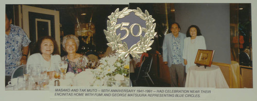 Women at Masako and Tak Muto's 50th anniversary party; Masako and Tak Muto at their 50th anniversary party