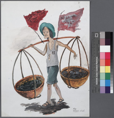 Painting that depicts a person carrying two baskets