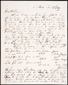 Robert Kelly III, letter, 1849 Nov. 24, to William Kelly