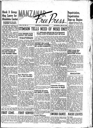 Manzanar free press, February 20, 1943