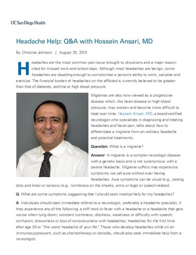 Headache Help: Q&A with Hossein Ansari, MD