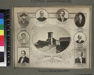 Montage print of Faravohitra church and personnel, ca. 1920