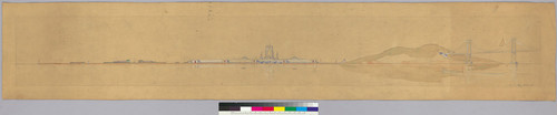 Panoramic view of Treasure Island with the Golden Gate International Exposition, Yerba Buena Island and the San Francisco-Oakland Bay Bridge