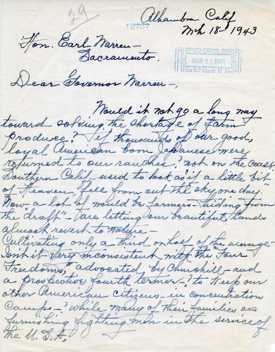 Correspondence on Release of Japanese for Farm Labor