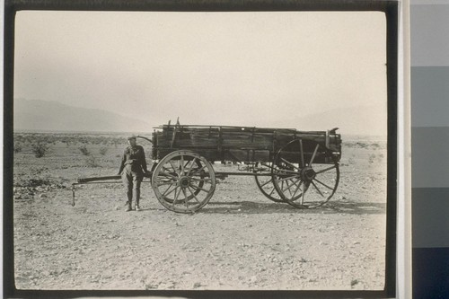 Death Valley. In 1876 Government Surveyors found this old wagon in the valley north of "Emigrant Wash". Since then this place has been marked on the maps as "Last Wagon". It was found 52 years ago but to this day nothing definite has been found as to how it came to be in Death Valley