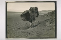 The rock on the next page is composed of lava of unusual hardness as it has not disintegrated like the surroundings. We passed through miles of country composed of nothing but lava black and glistening in the sun; The Mushroom rock or the Devil's Throne