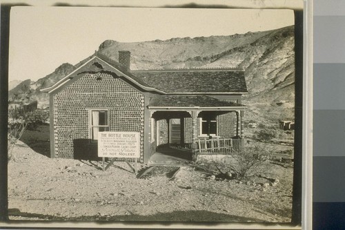 We reach Rhyolite at 3:25 p.m. the first house we saw was the Bottle House a picture of which appears on the opposite page but we drove thru the town until we reached the railroad depot, here we left our machines and made a tour of the town. 25 miles this date; The Bottle House