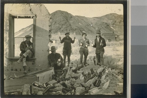 Here is another Bottle House. The weather here is so dry that lots of the bottles still had the labels on them. Note the workings in the hills; a Bottle House which has taken a tumble