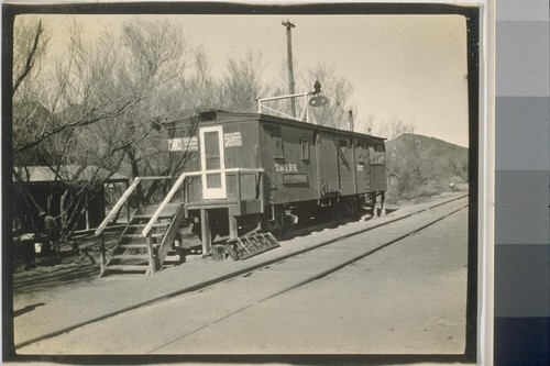 Jan. 14 at 9:45 a.m. we departed from the Amagrossa river camp. Down to Shoshone Cal. For gas, water etc and departed for Cave Springs, we pass one more the old cog wheel at Confidence Mill; the Railroad Depot Shoshone, Calif