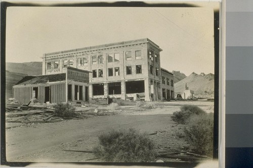 The insides of these buildings were littered with glass evidently there were lots of brick throwers came thru Rhyolite after it was deserted; The National Bank Building