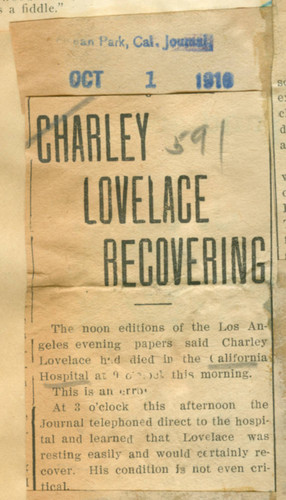 Charley Lovelace recovering
