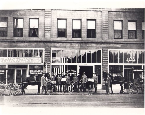 Group of Men with Bicycles, in Front of Post Office, Alexander Building, Mission Street